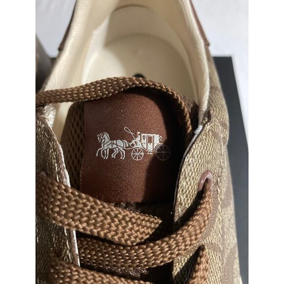 Coach Outlet Clip Low Top Sneaker Mens Size 11D Khaki/Saddle New in Box (G4949) - Picture 4 of 8